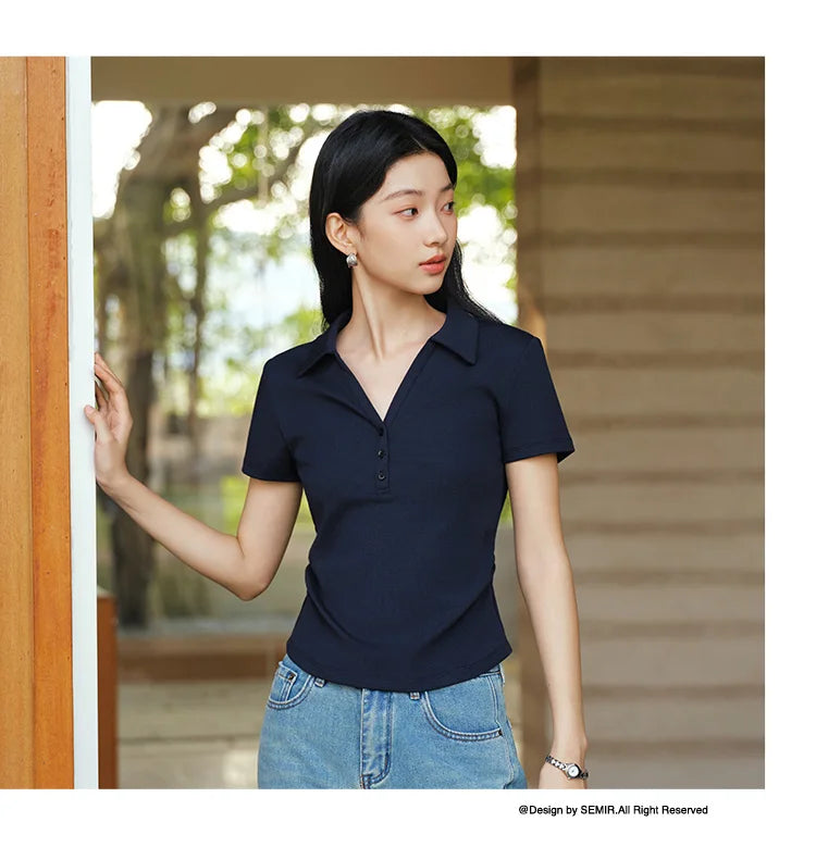 Camiseta Polo de Mujer, Corte Corto, Manga Corta