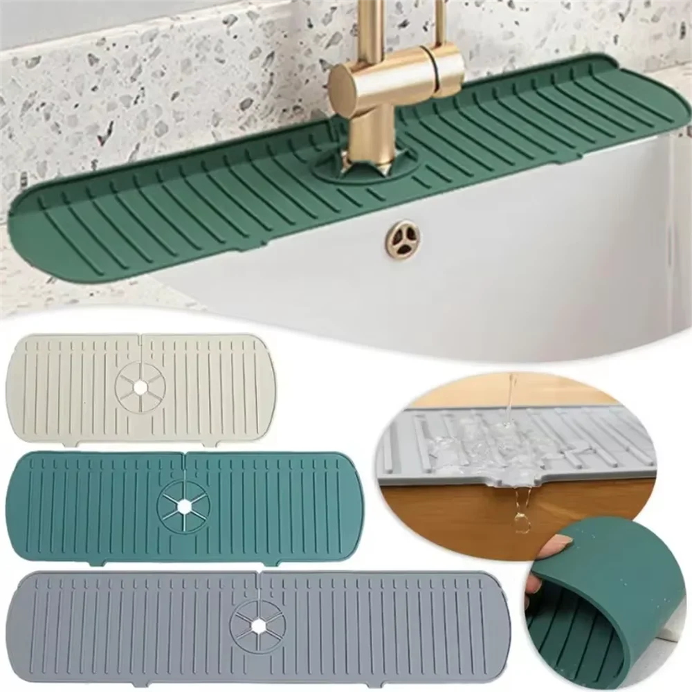 Esteras receptoras de agua para grifo de silicona, almohadillas de secado a prueba de derrames para fregadero de cocina, drenaje antideslizante y protector contra salpicaduras, estera colectora de agua