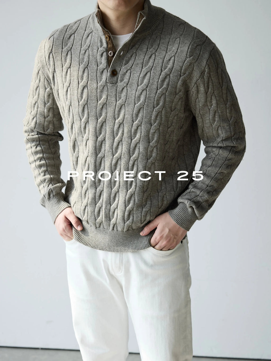 Suéter de Punto Trenzado con Cuello Alto y 4 Botones PROJECT 25 American Heritage para Hombre – Suéter Casual de Negocios de Lana Premium