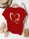 Camiseta con Estampado de Corazón para Mujer, Manga Corta