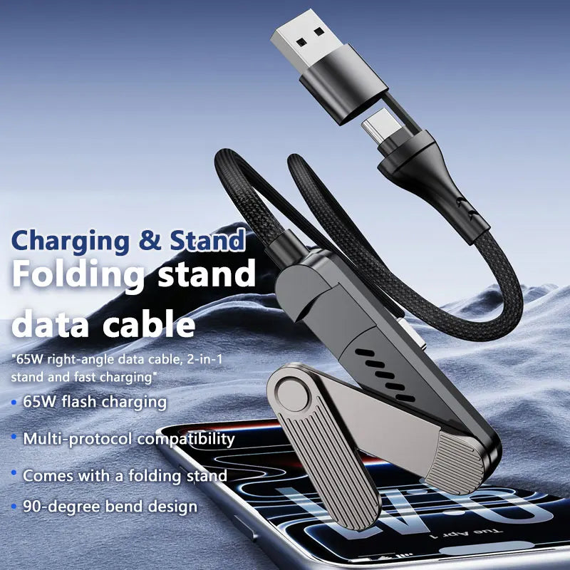 Cable de Carga Retráctil 3 en 1 de 65W con Soporte Plegable