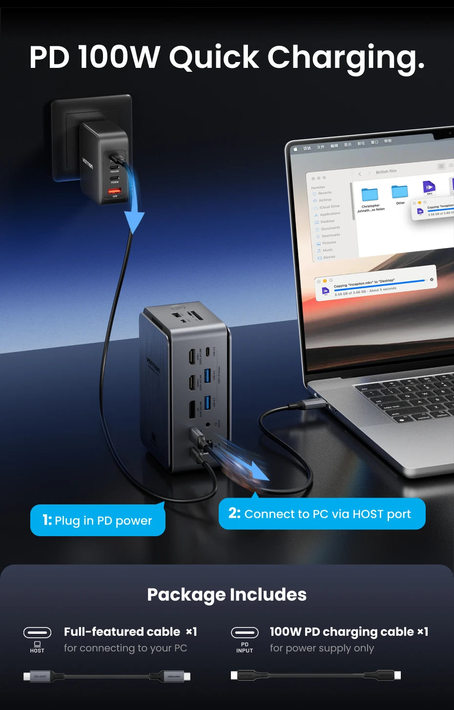 Vention Estación de Conexión USB C 13 en 1 8K@30Hz MST, Pantalla Inteligente, Adaptador USB 3.2 10Gbps para Windows, MacBook Pro, HP, Laptop Dell