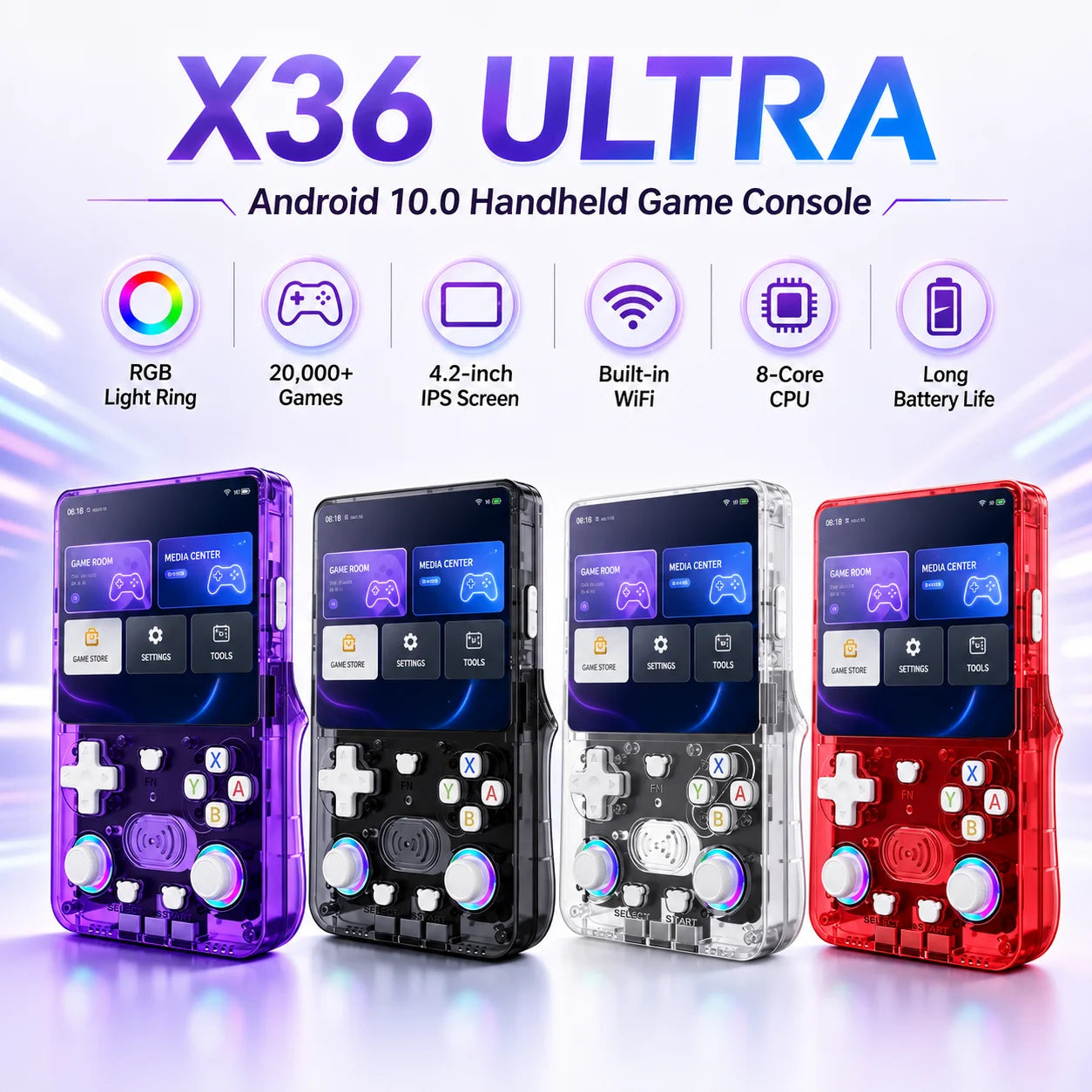 Consola de Juegos Retro X36 Ultra, Pantalla IPS HD de 4.2 Pulgadas, Sistema Dual Android 10, WiFi, Multijugador, Más de 20000 Juegos, Regalos