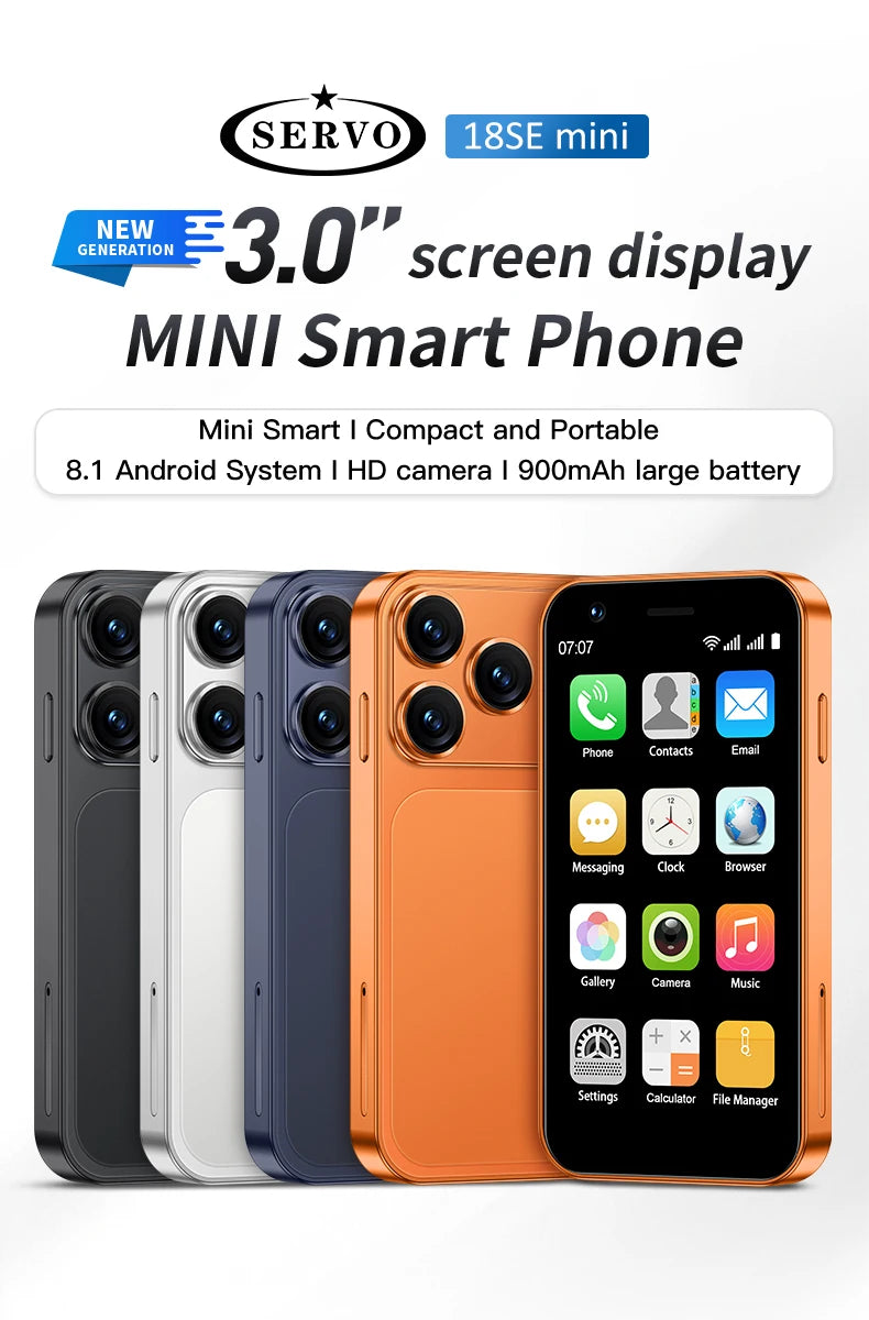 SERVO 18SE Mini Smartphone, pantalla HD de 3,0 pulgadas, 3G WCDMA, 2GB + 16GB, GPS Android, teléfono móvil pequeño, modo de reposo Dual SIM, Play Store