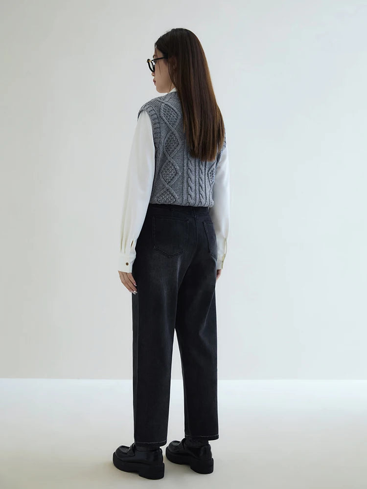Pantalones Vaqueros de Algodón con Lana Cepillada para Mujer
