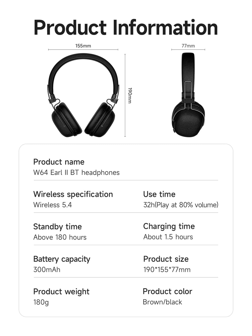 HOCO Retro Auriculares Bluetooth 5.4 Cuero PU HiFi