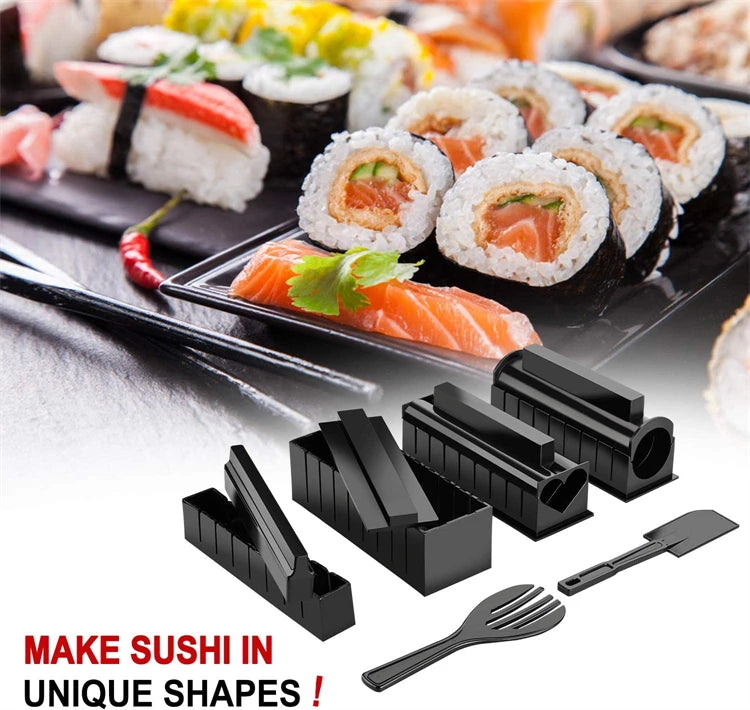 LMETJMA 10 Uds Kit para hacer Sushi DIY molde para Sushi prensa con molde para rollo de arroz para Sushi fabricante de Sushi molde para rollo de arroz KC0473
