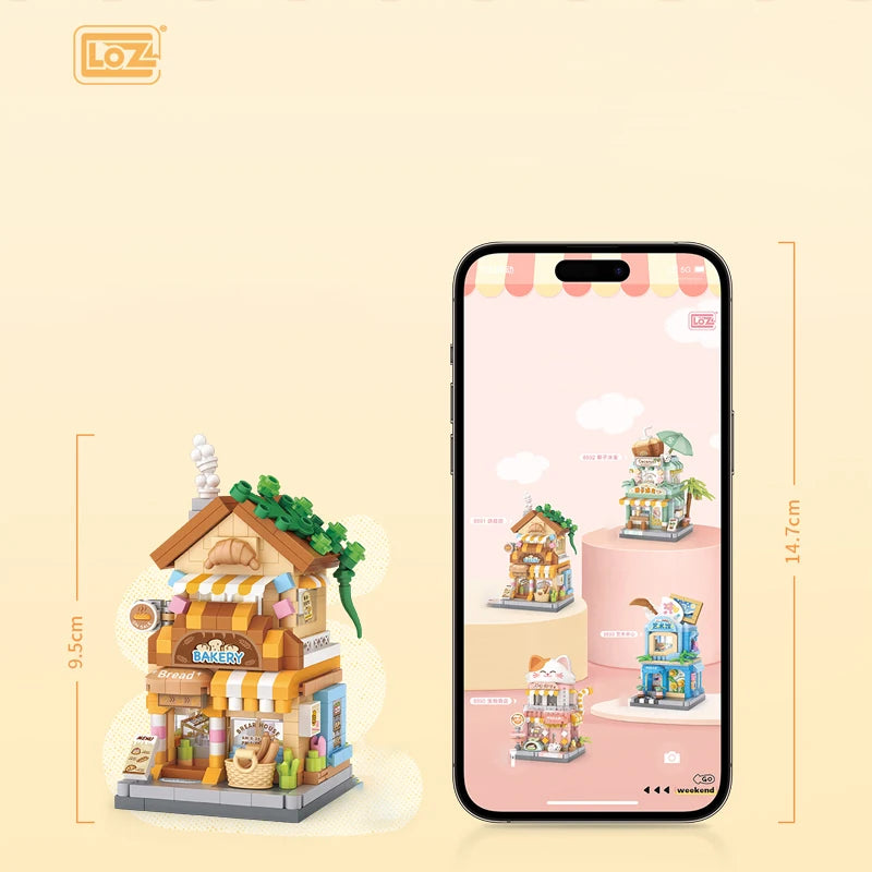 LOZ Food Street Bakery, Tienda de Té con Leche, Modelo Arquitectónico para Armar, Bloques de Construcción de Juguete, Escena de Calle, Regalos de Cumpleaños para Niños