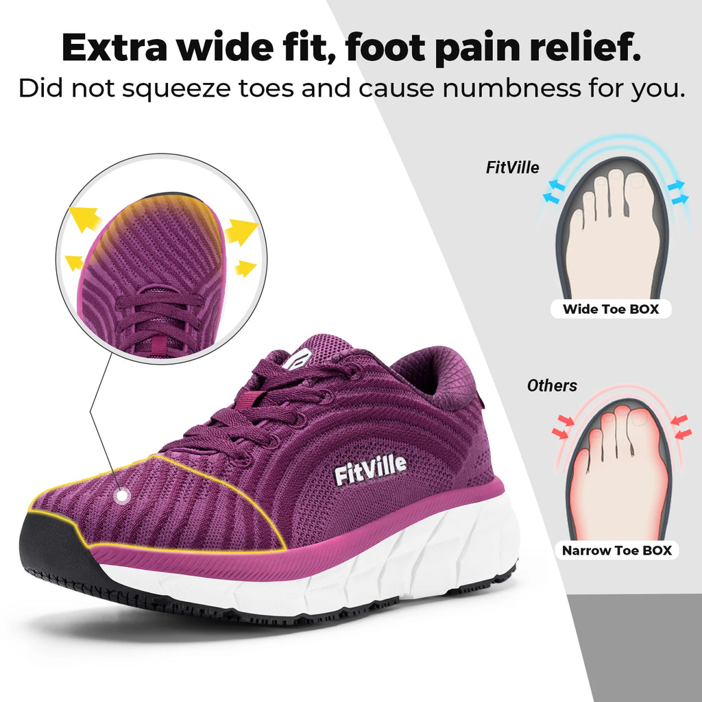 Zapatos FitVille con puntera ancha para mujer, transpirables, de ajuste amplio, ligeros para pies hinchados, con amortiguación para aliviar el dolor.