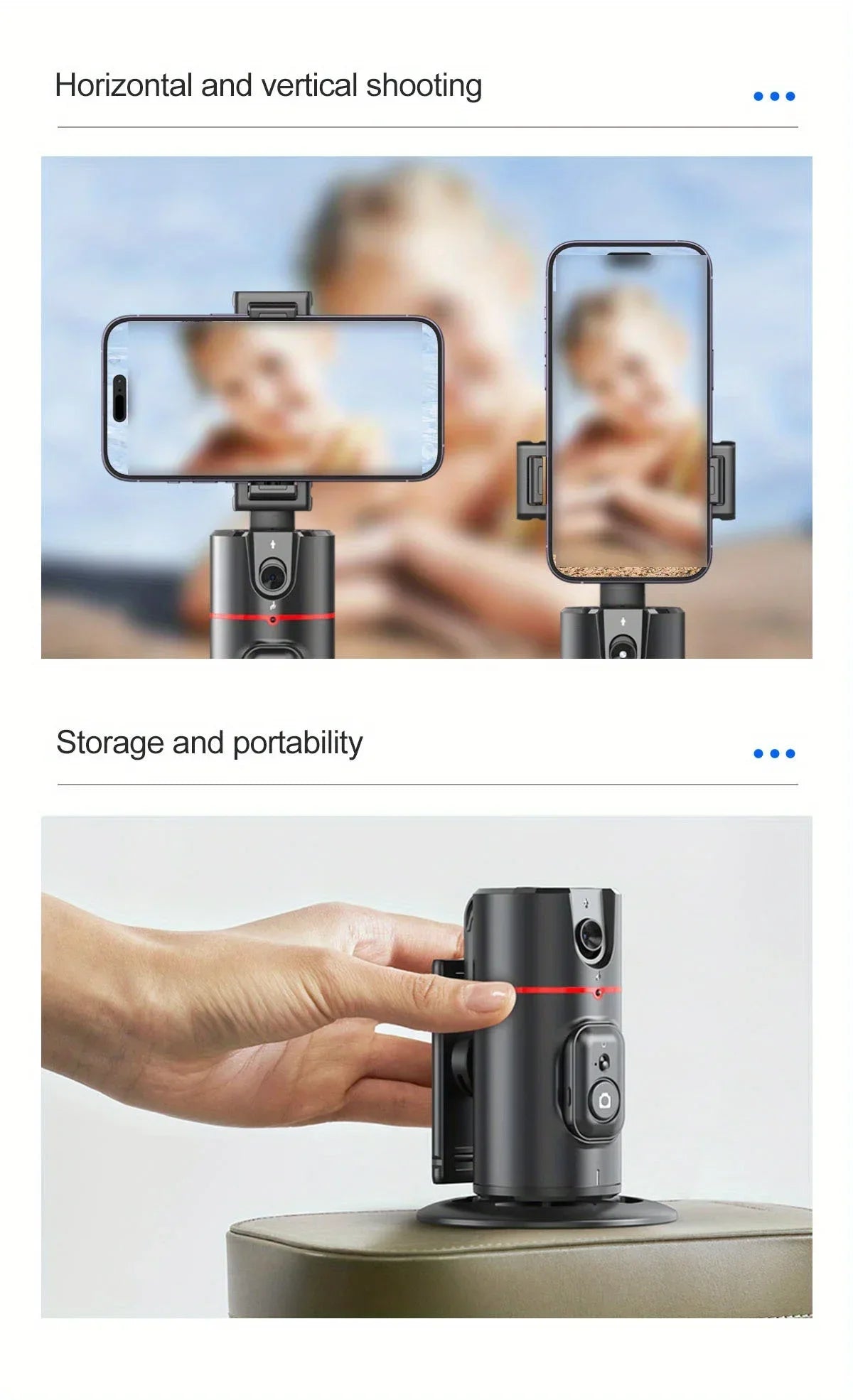 Soporte para Teléfono de Escritorio P02 con Seguimiento Facial 360 °   Gimbal Giratorio Automático para iPhone 16 15 Samsung S23 Xiaomi, Palo Selfie de Mano