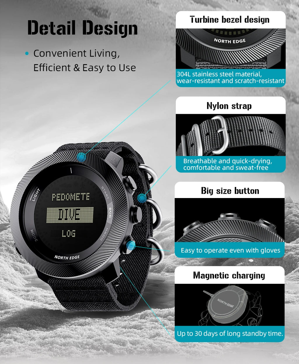 NORTH EDGE APACHE-D Reloj Digital Buceo 100M