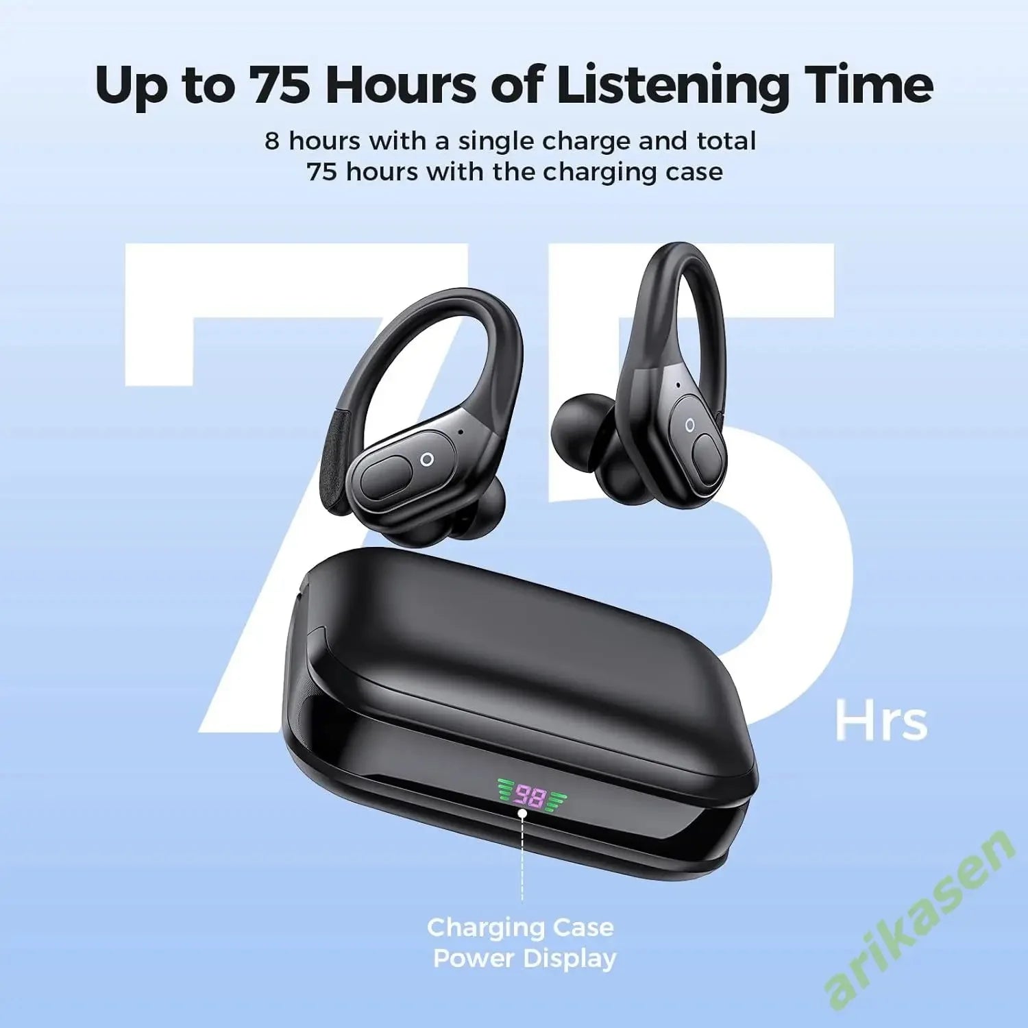 Auriculares inalámbricos con Bluetooth 5,3, cascos deportivos con 75H de tiempo de reproducción, IPX7, resistentes al agua, pantalla LED, graves profundos