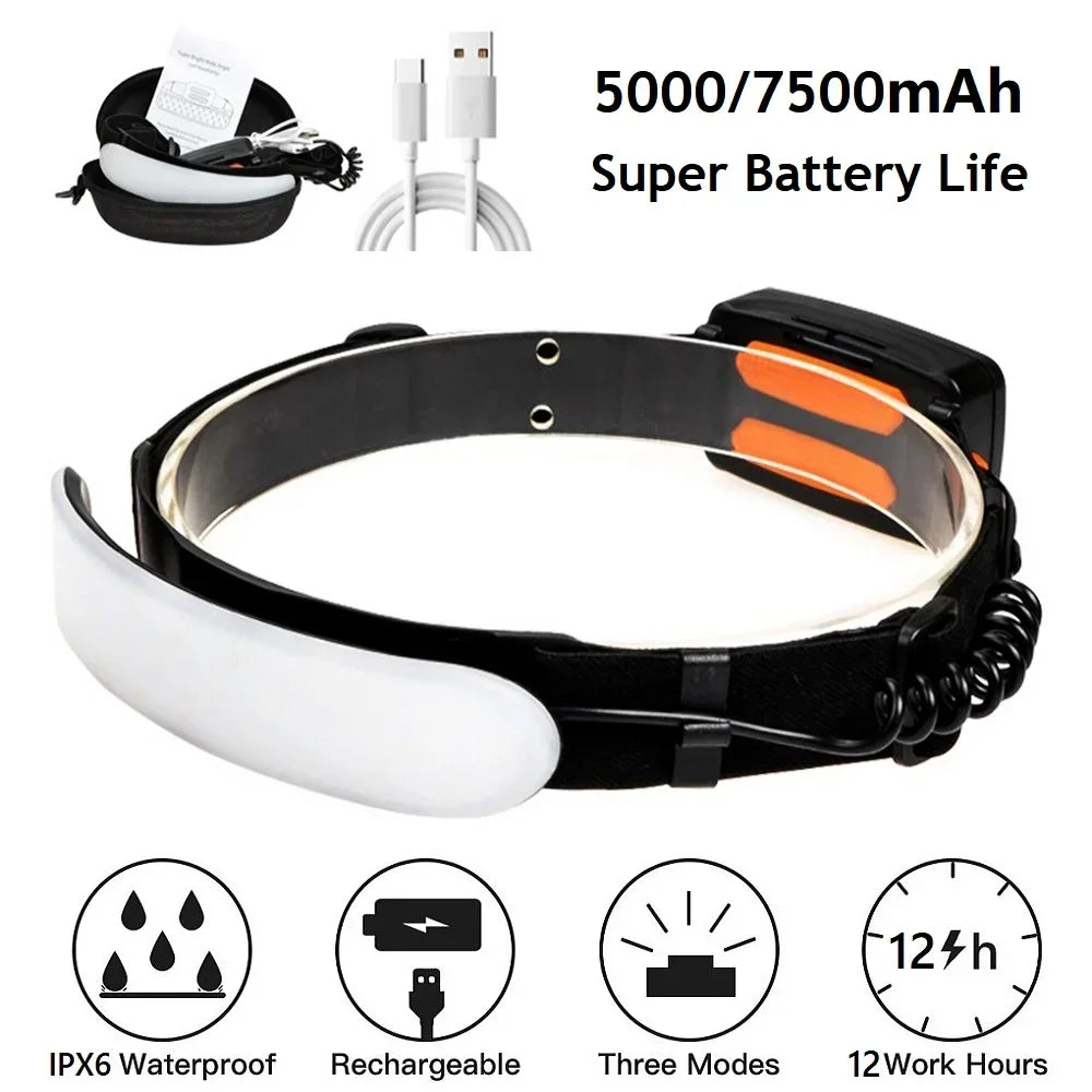 Linterna Frontal LED COB Recargable 5000-7500mAh Trabajo Exterior