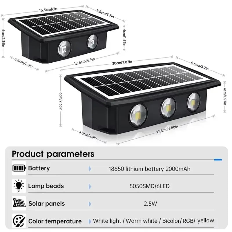 Lámpara Solar de pared para exteriores, luz LED Solar impermeable hacia arriba y hacia abajo, iluminación luminosa, luces decorativas para balcón, patio y jardín