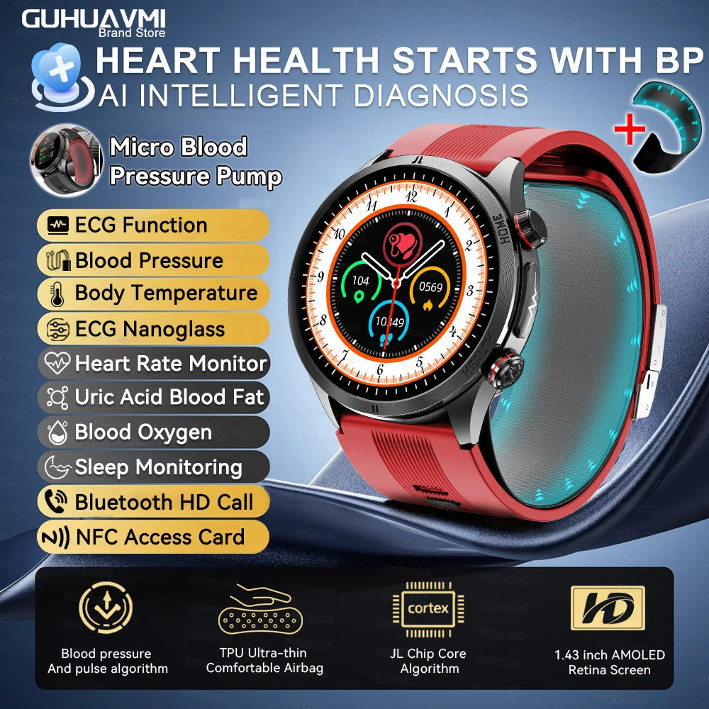Reloj Inteligente con Airbag para Presión Arterial Precisa, ECG y NFC