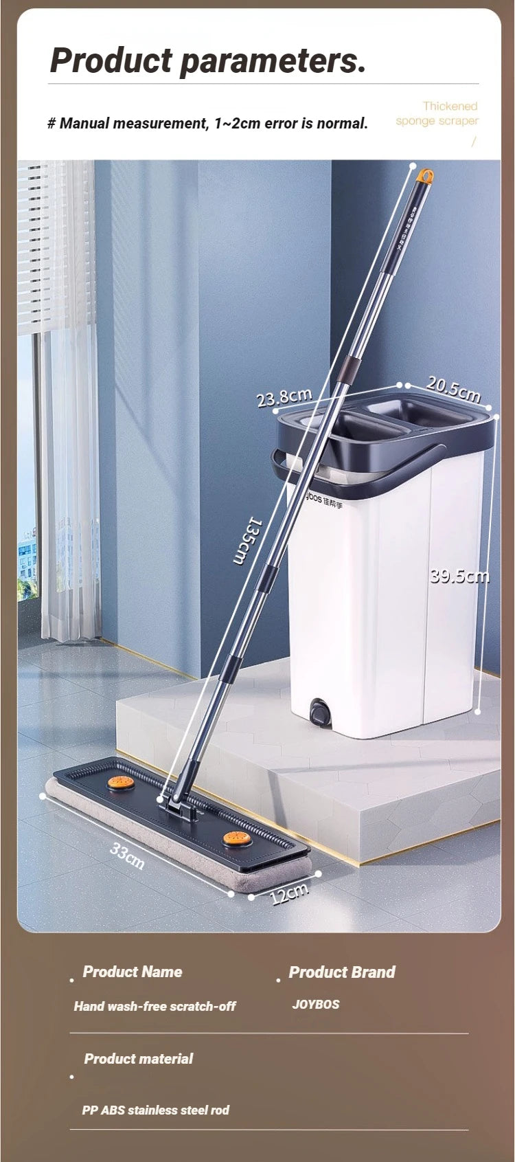 Fregona giratoria JOYBOS con cubo y cabezal de microfibra de 33 cm