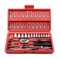 FOCSE Juego de llaves de trinquete con casquillo de accionamiento de 46 piezas de 1/4 pulgadas, con juego de casquillos, barra métrica y de extensión para reparación de automóviles