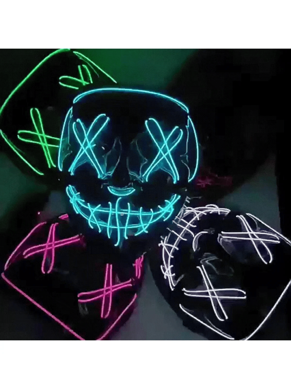 Máscara LED de neón iluminada inalámbrica para Halloween, máscara de terror, accesorio para disfraces de carnaval, cosplay y fiestas.