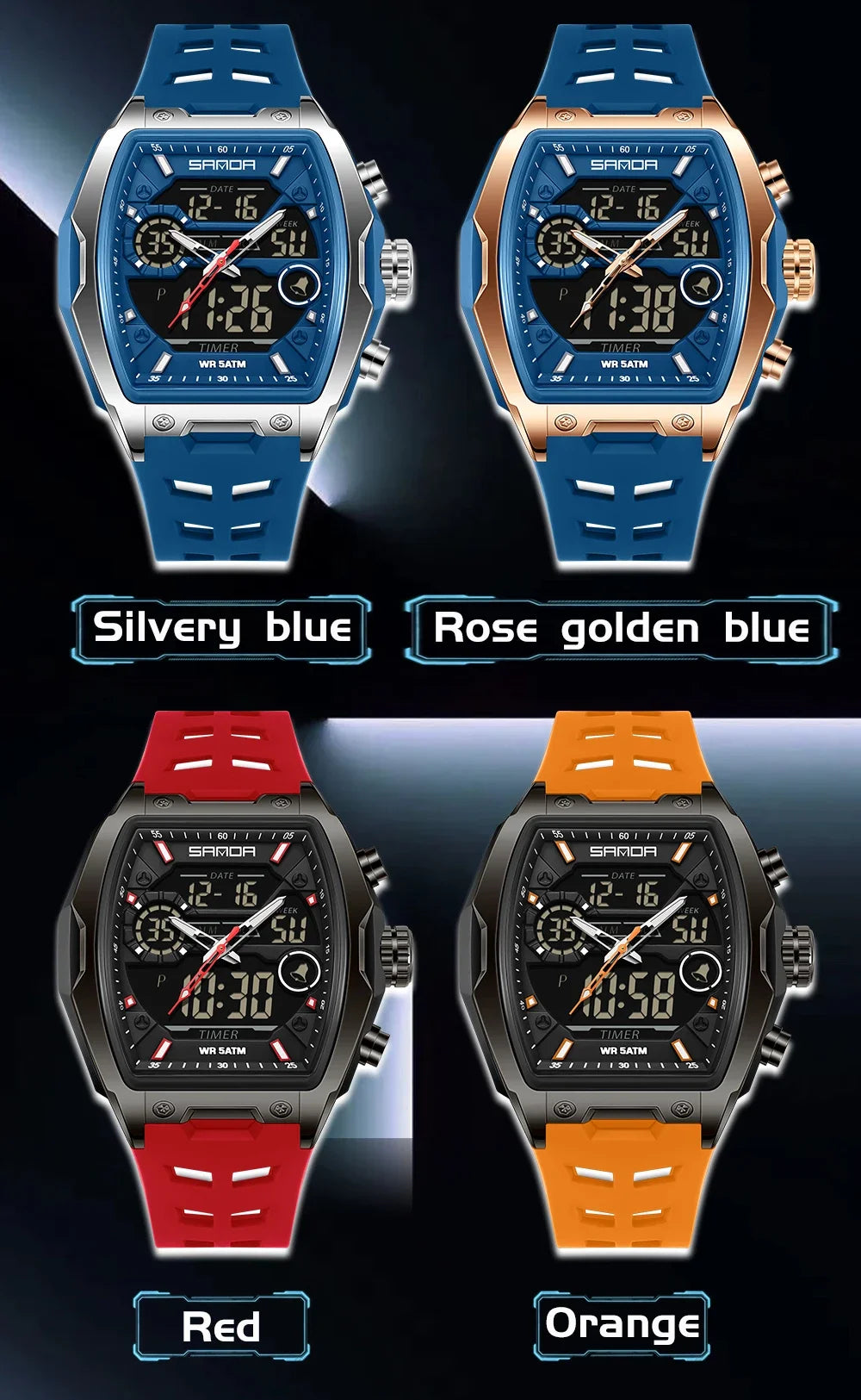 Reloj Deportivo Digital SANDA 6235 para Hombre con LED y Pantalla Dual
