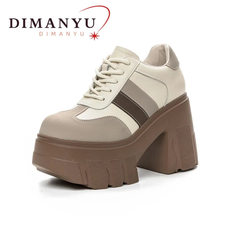 Zapatos de Tacon Alto con Plataforma para Mujer - Cuero con Cordones