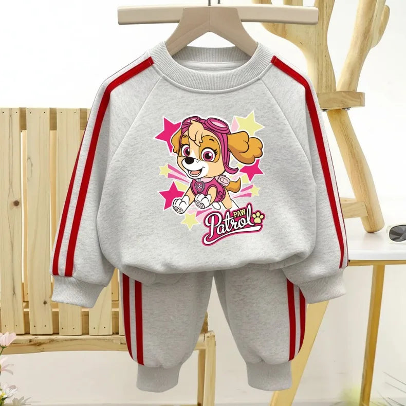 Chándal informal con estampado de Paw Patrol para niña, sudaderas con capucha y pantalones largos con cuello redondo, conjunto de pantalones a rayas laterales de dos piezas para niño 2026