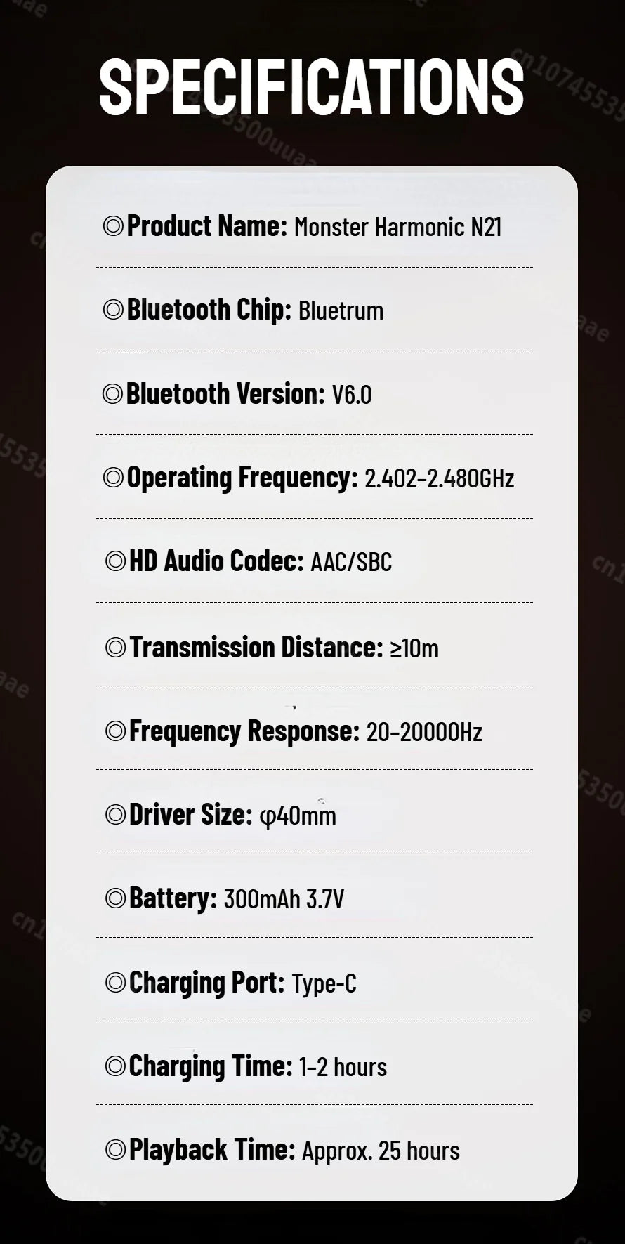 Auriculares Bluetooth 6.0 Monster Harmonic N21 con Modo EQ Dual, Sonido Estéreo Envolvente, Plegables, con Cable/Inalámbricos