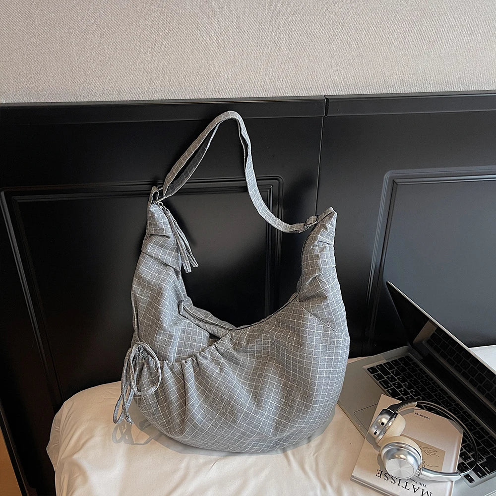 Bolso de Lona Grande Estilo Coreano para Mujer, Plisado