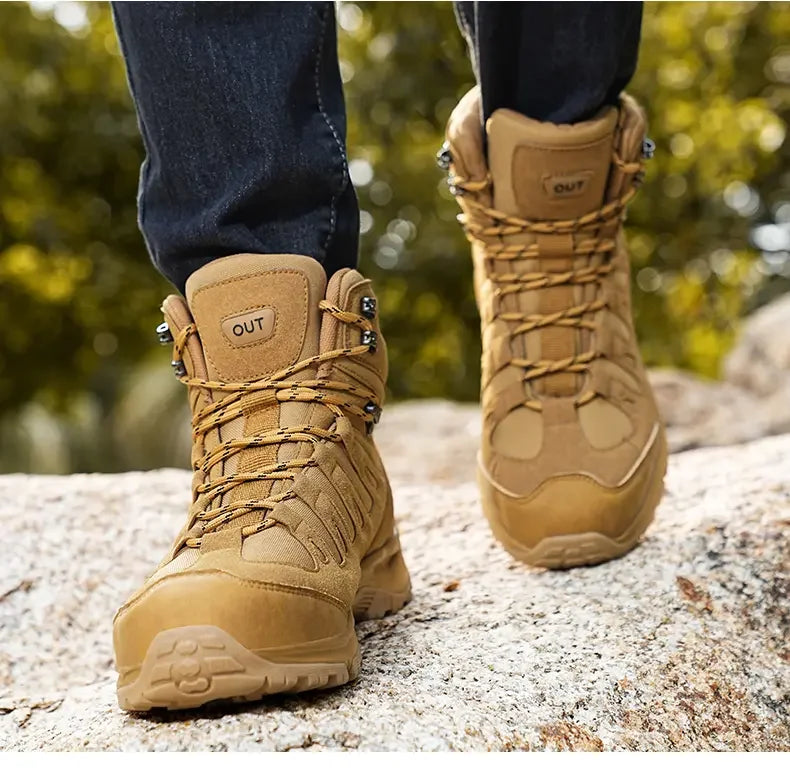 Botas de senderismo todoterreno para hombre, antideslizantes de caña alta