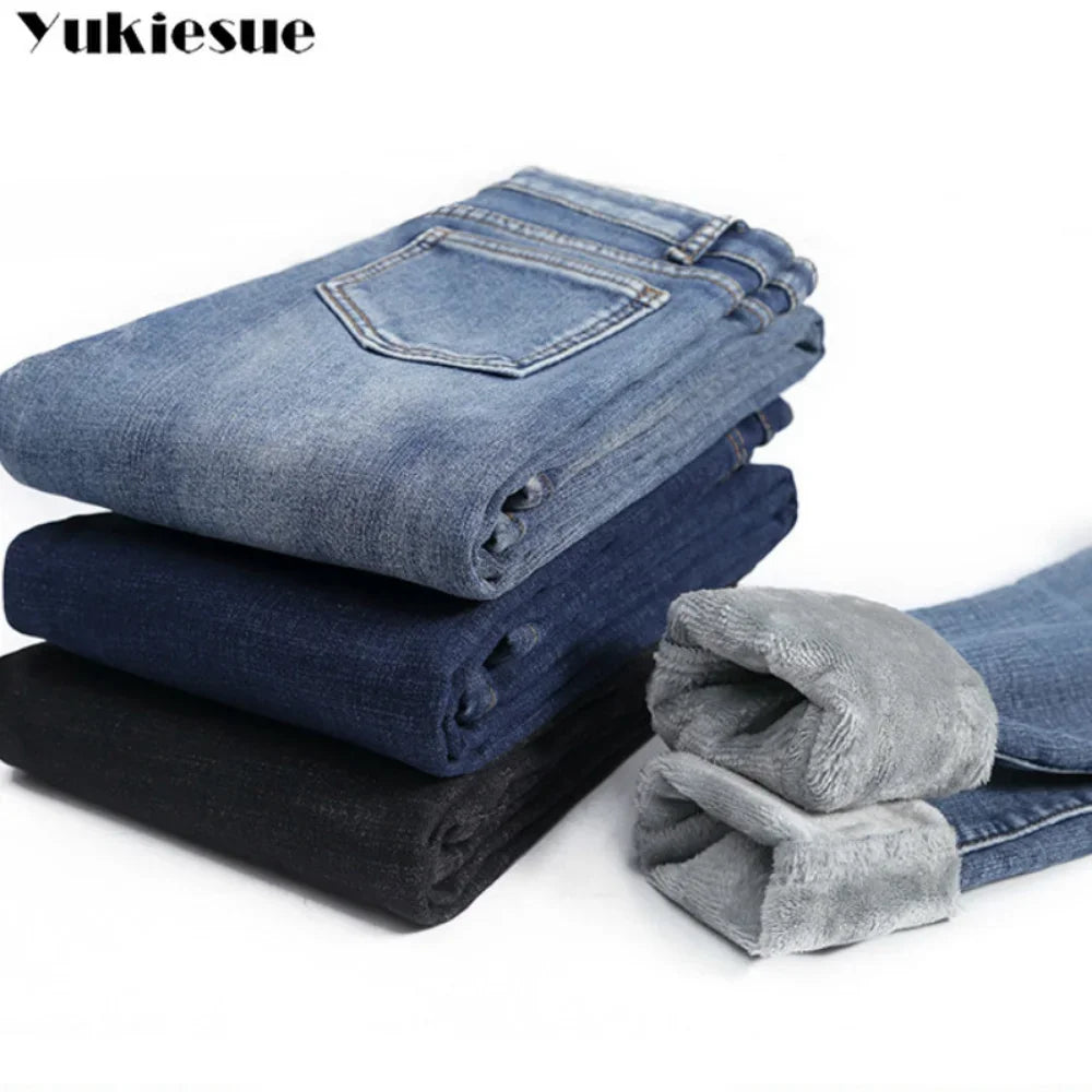 Pantalones Vaqueros Ajustados de Terciopelo para Mujer, Cintura Alta, Invierno