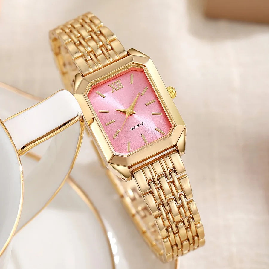 2 unids/set de reloj de cuarzo de lujo para mujer con pulsera de amor, conjunto de banda de aleación, relojes de pulsera de cuarzo para mujer de negocios, reloj femenino dorado