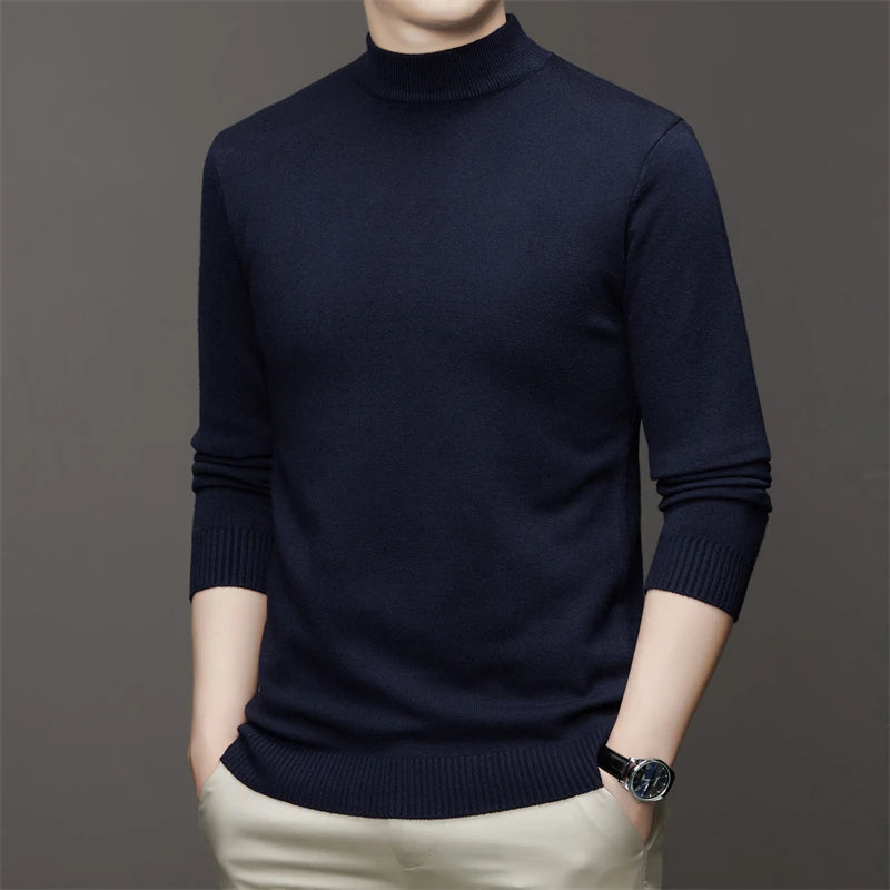 Suéter de color sólido de manga larga con cuello medio alto para hombre de 7 colores Top suave, cálido y cómodo con base