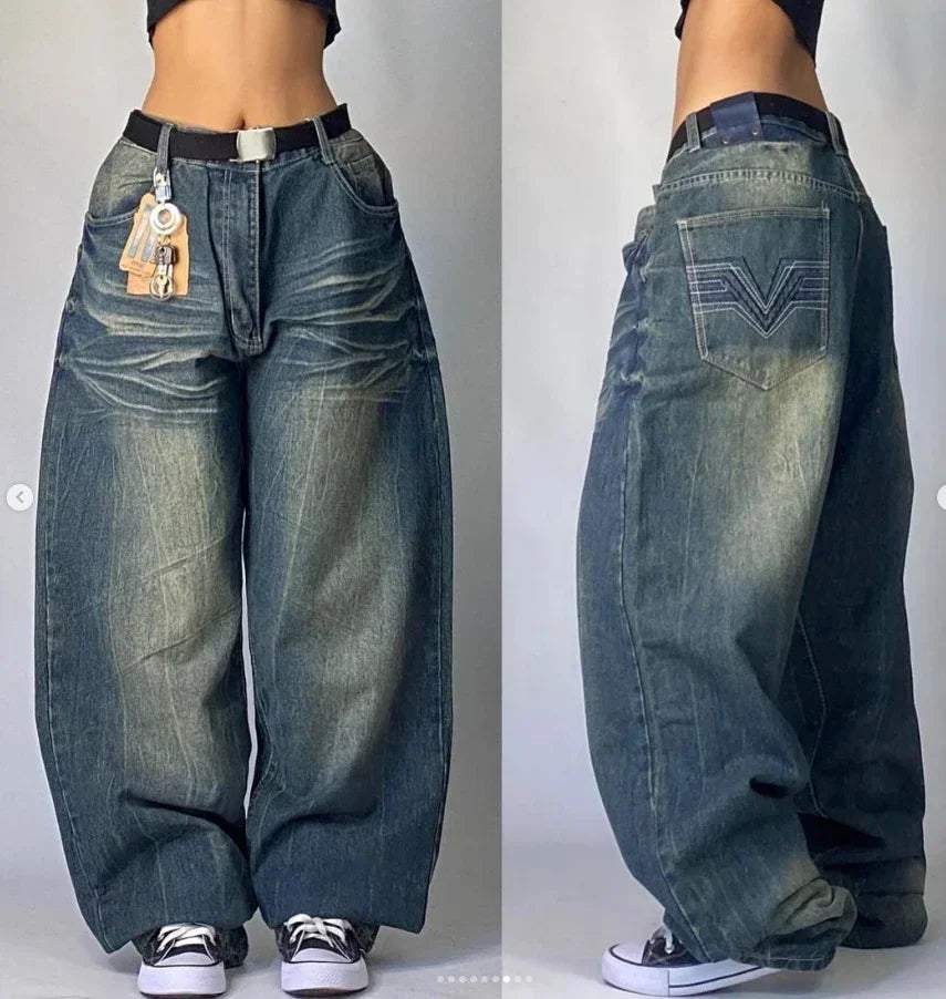 Pantalones Vaqueros Holgados Vintage de Pierna Ancha Y2K para Mujer