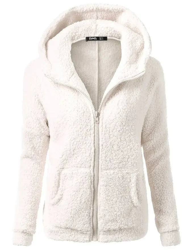 Chaqueta cálida de otoño e invierno para mujer, Sudadera con capucha informal 2025, sudaderas con capucha para mujer, sudadera con cremallera, abrigo liso de lana suave para mujer