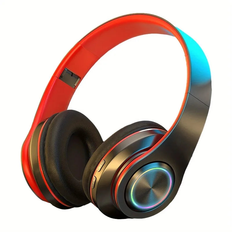 Auriculares inalámbricos sobre la oreja: cancelación activa de ruido, graves profundos, luz LED, diseño plegable portátil para música, deportes y juegos