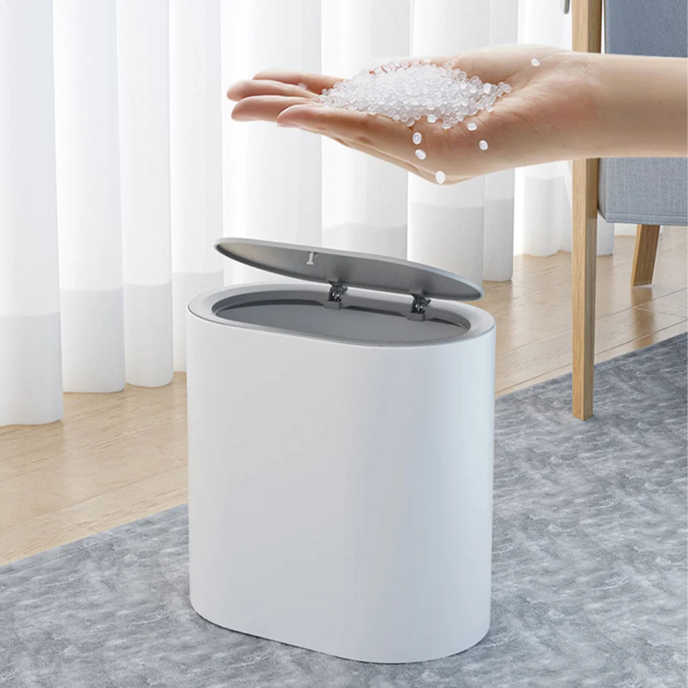 Cubo de basura tipo prensa con tapa, impermeable para baño y hogar