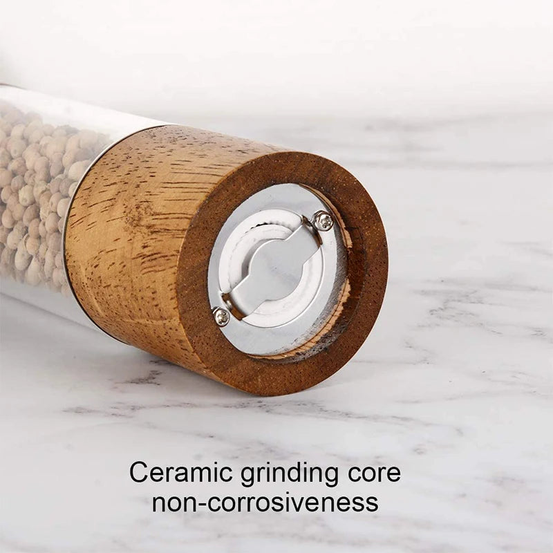 LMETJMA Juego de molinillo de sal y pimienta acrílico premium Molinos de sal y pimienta manuales Agitadores de madera con núcleo de cerámica ajustable 137