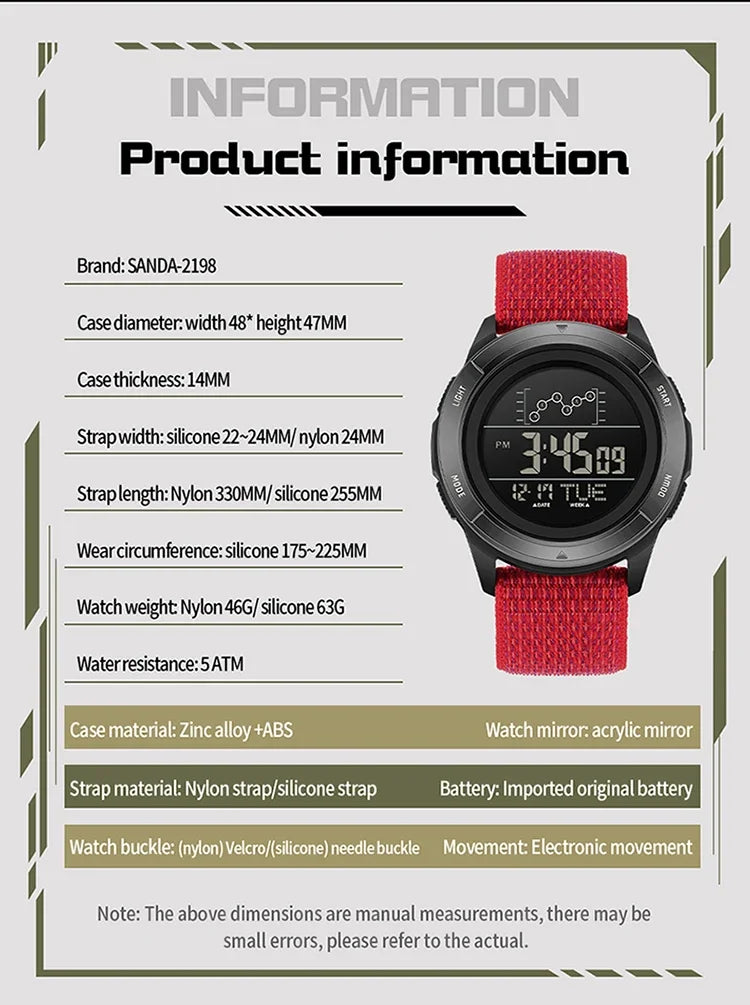 Reloj Deportivo Digital SANDA con Correa de Nailon y Alarma