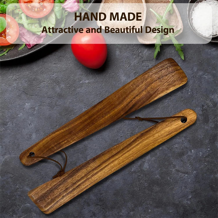 LMETJMA Espátula de madera de acacia, juego de utensilios de cocina de madera plana, espátula de madera no tóxica para voltear, rebanar y raspar
