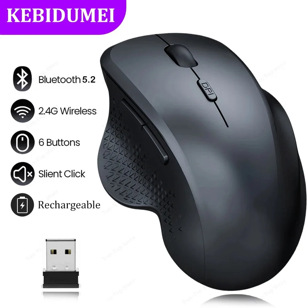 Ratón inalámbrico de modo Dual 2,4G, Bluetooth 5,2, ratón recargable, ratón de juego de 1600DPI para ordenador portátil, tableta, Windows, MacOS