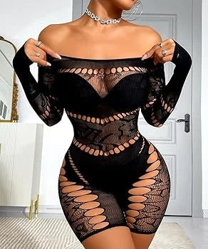 Lencería Babydoll de Manga Larga Talla Única Flexible para Mujer