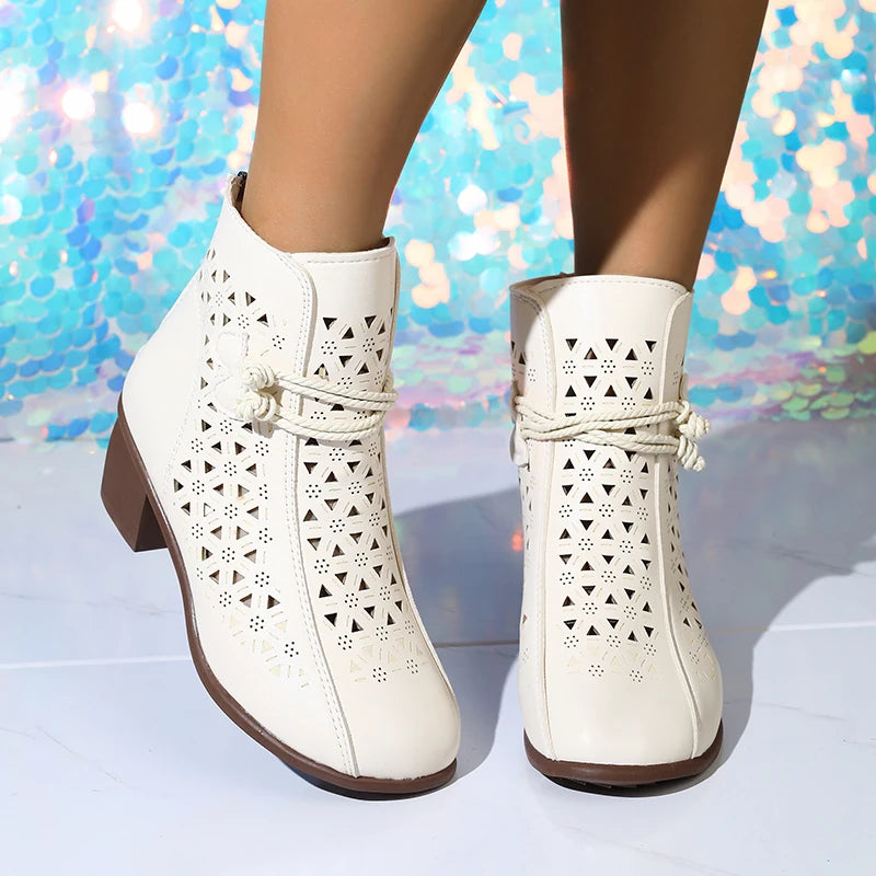 Botines de Tacón Medio para Mujer, Suela Suave, Transpirables, Estilo Retro