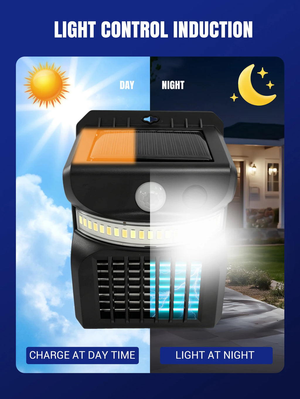 Lámpara solar para exteriores y lámpara antimosquitos con función de control de mosquitos, sensor infrarrojo, luz de carretera impermeable para jardín