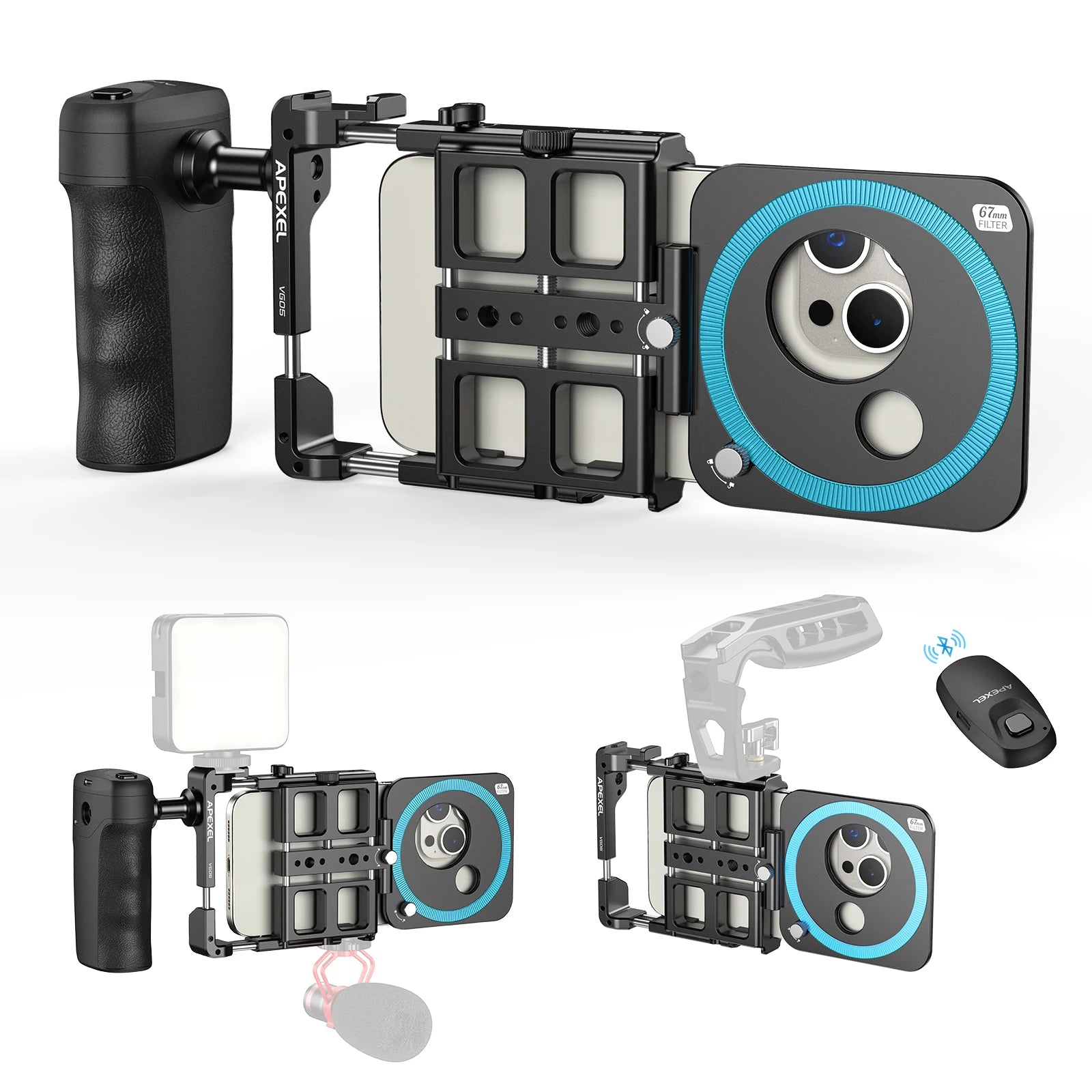 Kit de Video para Teléfono APEXEL Jaula Vlog con Estabilizador