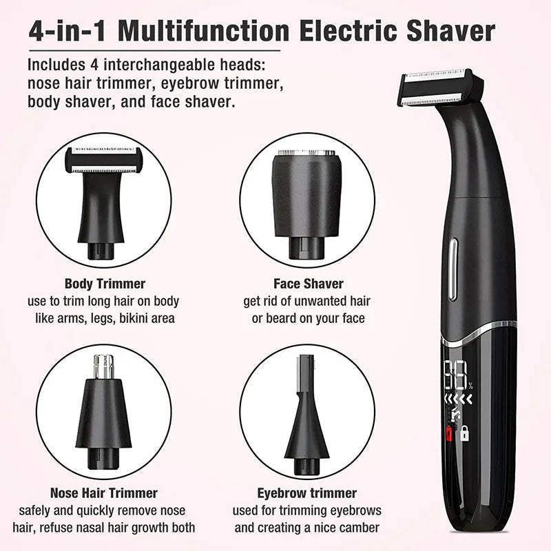 Afeitadora eléctrica para mujer 4 en 1, afeitadora para mujer, recortadora de Bikini, Afeitadora eléctrica recargable, depilación para cara, cejas y nariz
