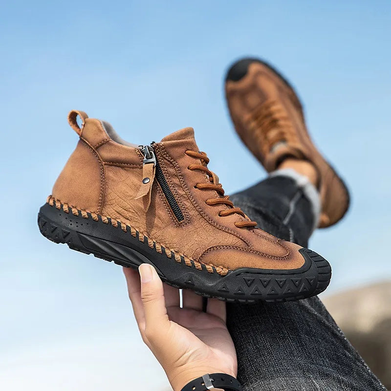 Botas altas de cuero genuino para hombre con cremallera y suela antideslizante