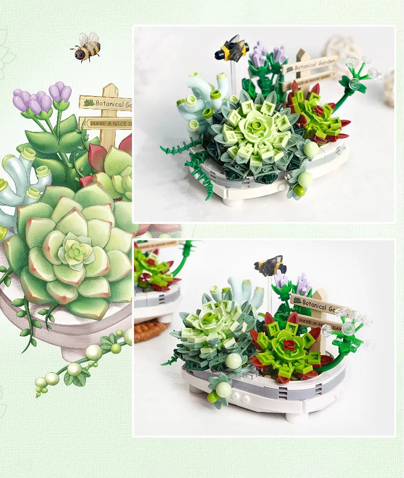 LOZ-1661 serie de plantas, bloque de construcción de simulación, maceta, cerezo suculento, modelo para el hogar, decoración, juguete de bloques de construcción para niña