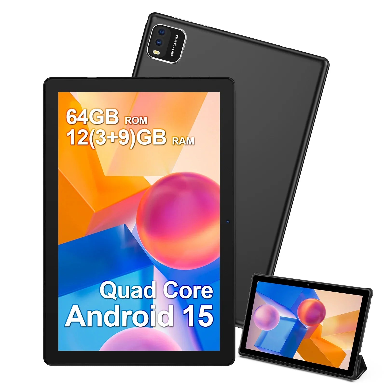 Tablet BAKEN Android 15, 10 Pulgadas, 12 (3+9) GB de RAM + 64 GB de ROM, Cuatro Núcleos, Batería de 6000 mAh, Incluye Funda Protectora Gratuita