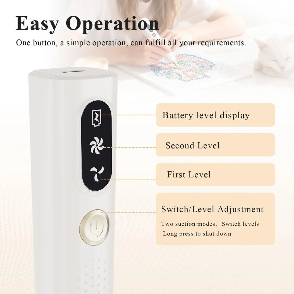 Lápiz Eléctrico para Pintura de Diamantes, 2 Velocidades, Fuerte Succión, Herramienta sin Cera para Pintura de Diamantes DIY, Rápida y Precisa