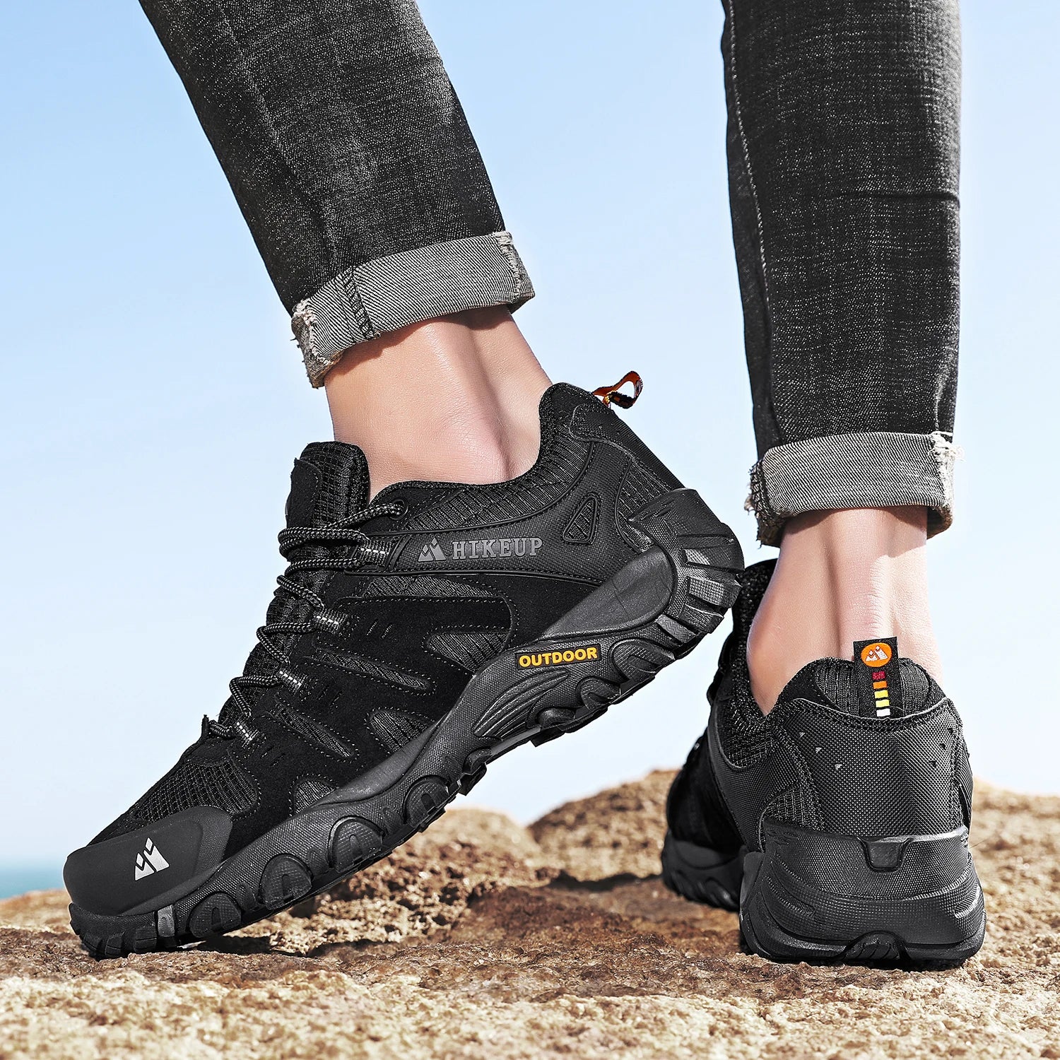 Zapatos de senderismo HIKEUP para hombre, zapatos de exterior de piel de ante, zapatillas tácticas resistentes al desgaste para senderismo, caminar y cazar