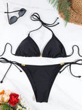 Conjunto de Bikini Triangular Sexy con Tanga Micro, Traje de Baño para Mujer, Ropa de Playa, Bikini de Color Sólido